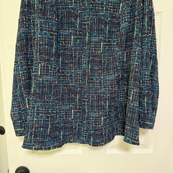 Catherines Women's Abstract Print Button Down Roll Tab Sleeve Top Size 2X - Picture 3 of 14